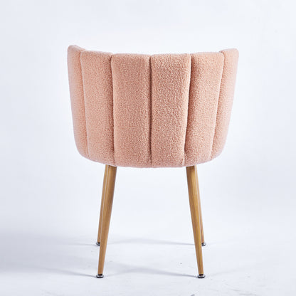 Modern Dining Chair (Set of 2) With Iron Tube Wood Color Legs, Shorthair Cushions And Comfortable Backrest, Suitable For Dining Room, Living Room, Cafe, Simple Structure - Light Beige
