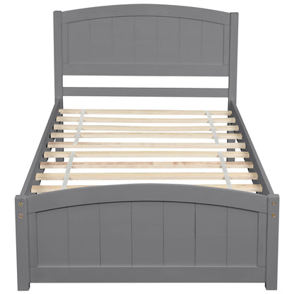 Twin Platform Bed With Headboard, Footboard And Slat Support - Gray