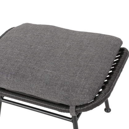 Outdoor Modern Boho Wicker Ottoman With Cushions (Set of 2) - Gray