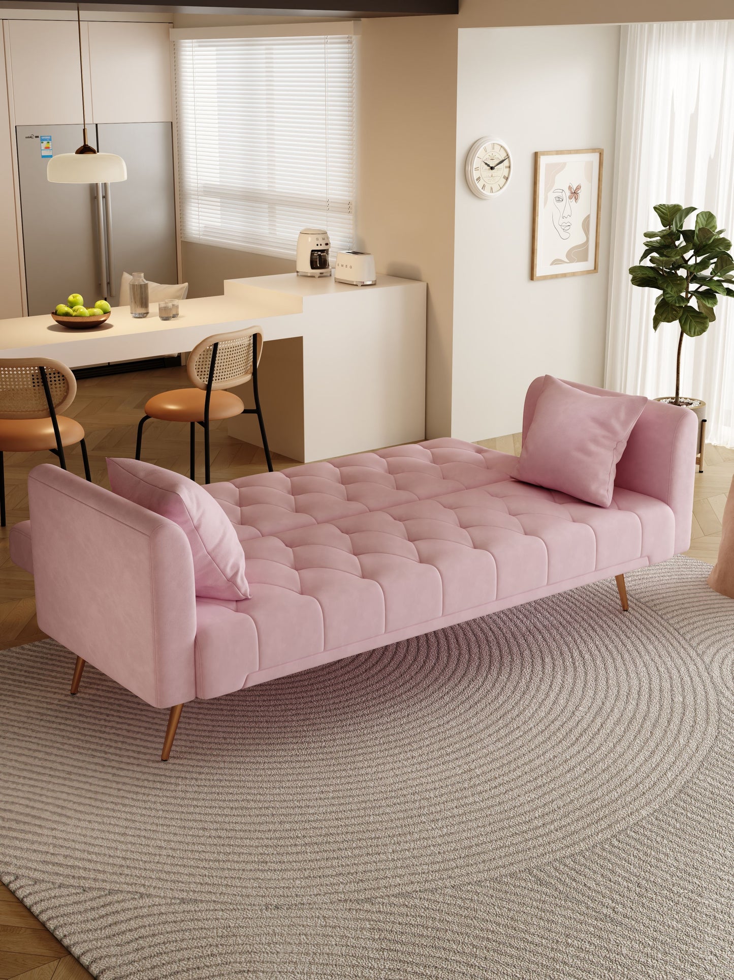 Convertible Double Folding Living Room Sofa Bed - Pink