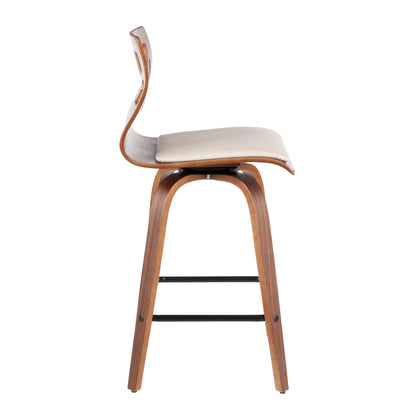 Folia - Mid-Century Modern Counter Stool (Set of 2) - Walnut / Cream