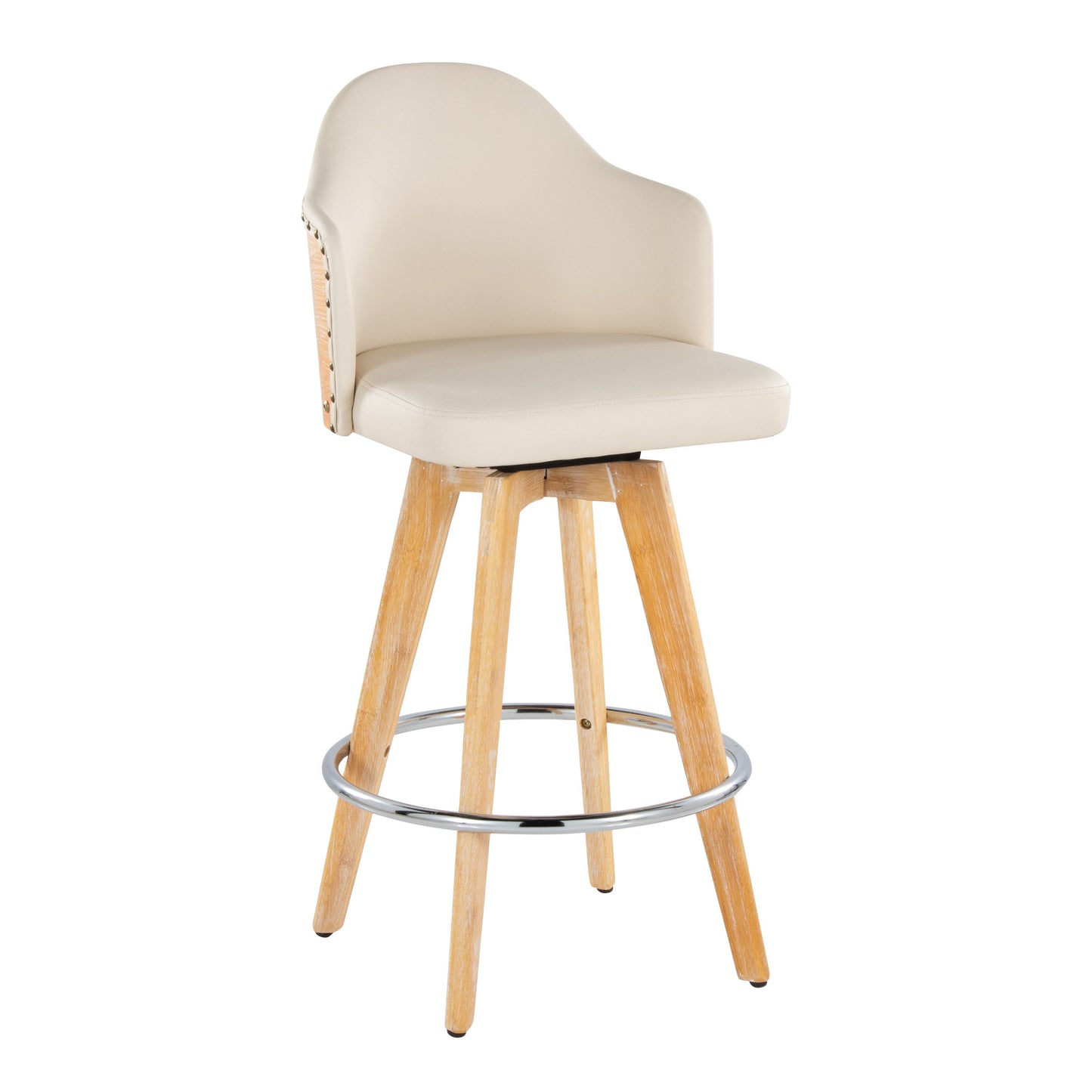 Ahoy - Contemporary Fixed Height Counter Stool With Swivel With Round Footrest (Set of 2) - Natural / Cream