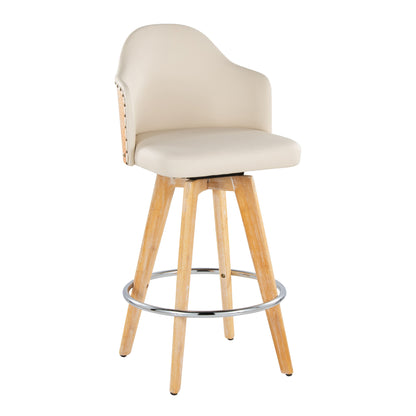 Ahoy - Contemporary Fixed Height Counter Stool With Swivel With Round Footrest (Set of 2) - Natural / Cream