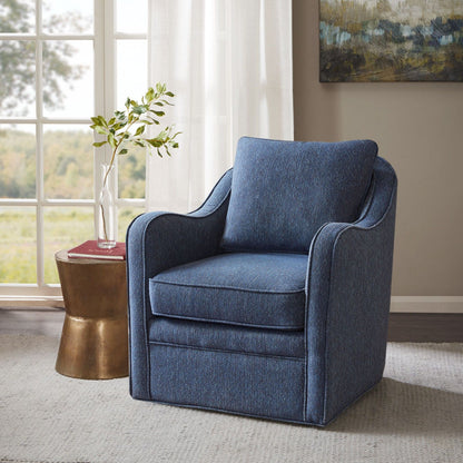Swivel Chair With Upholstered Seat And Solid Wood Frame - Navy