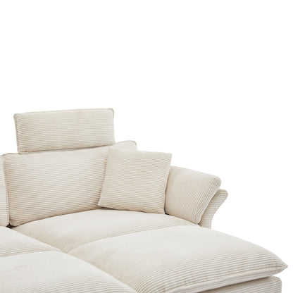 Modern Corduroy, Loveseat Sofa, Deep Seat Sectional Sofa With Ottomans Comfortable Cloud Sofa For Living Room, Apartment, Office, Couch - Beige