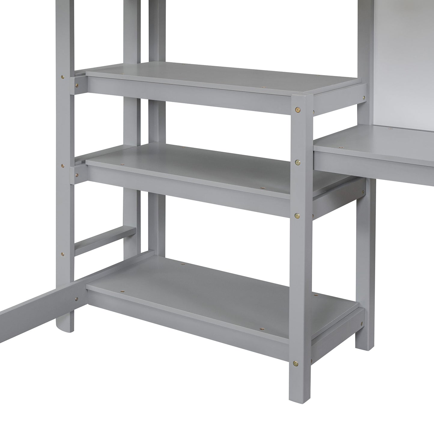 Full Size Loft Bed With Shelves, Desk And Writing Board - Gray