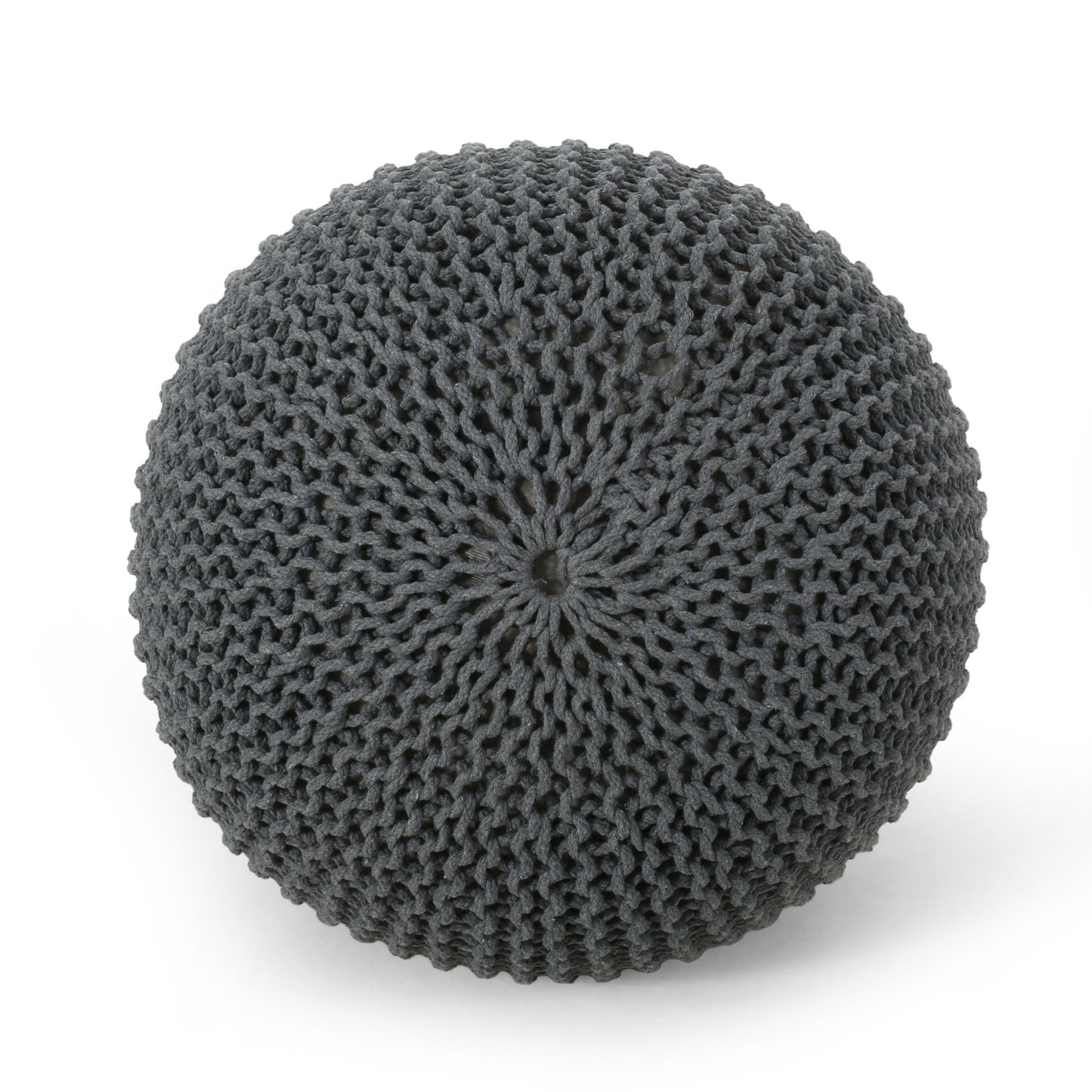 Bordeaux - Knitted Cotton Round Pouf Ottoman - Gray