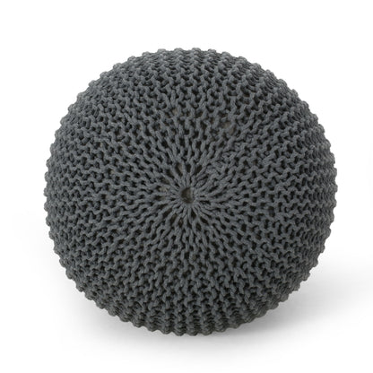 Bordeaux - Knitted Cotton Round Pouf Ottoman - Gray