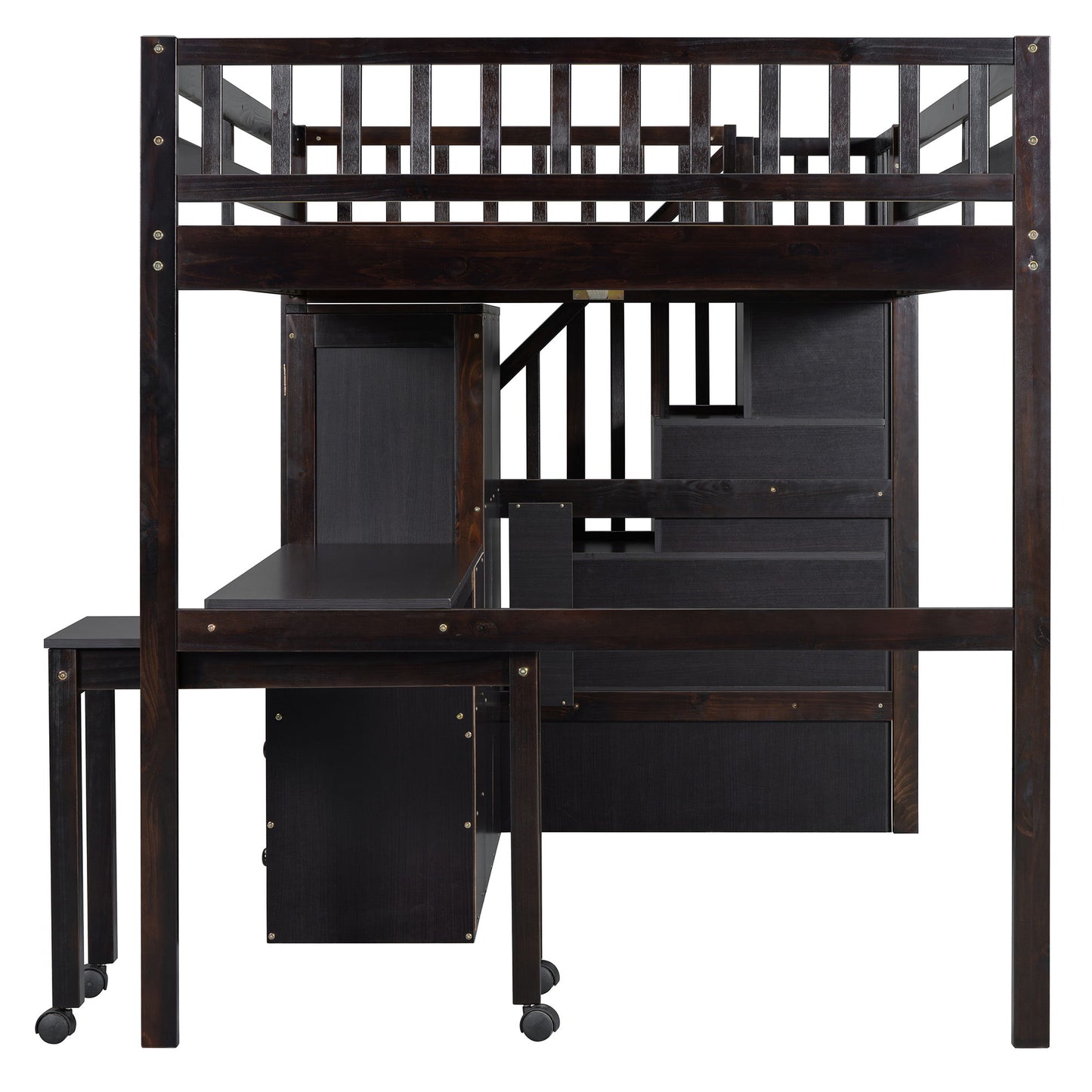 Full Size Loft Bed With Stairs, Bookshelf, Drawers, Desk & Wardrobe, Space Saving Multifunctional Furniture - Espresso