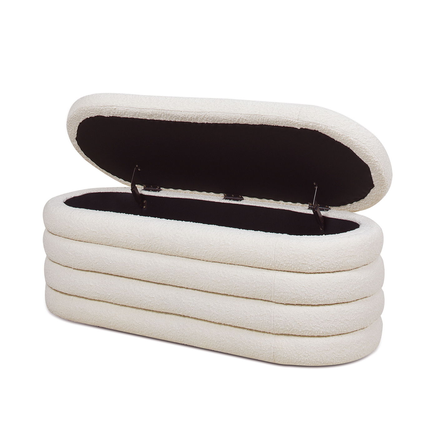Fuji - Upholstered Oval Storage Bench - Ivory White