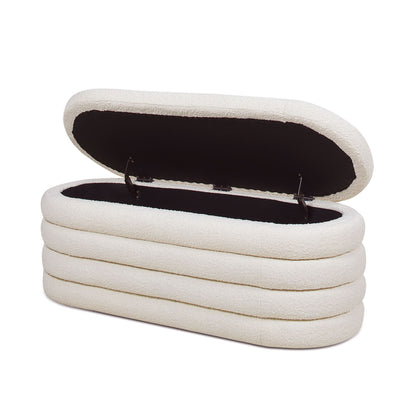 Fuji - Upholstered Oval Storage Bench - Ivory White