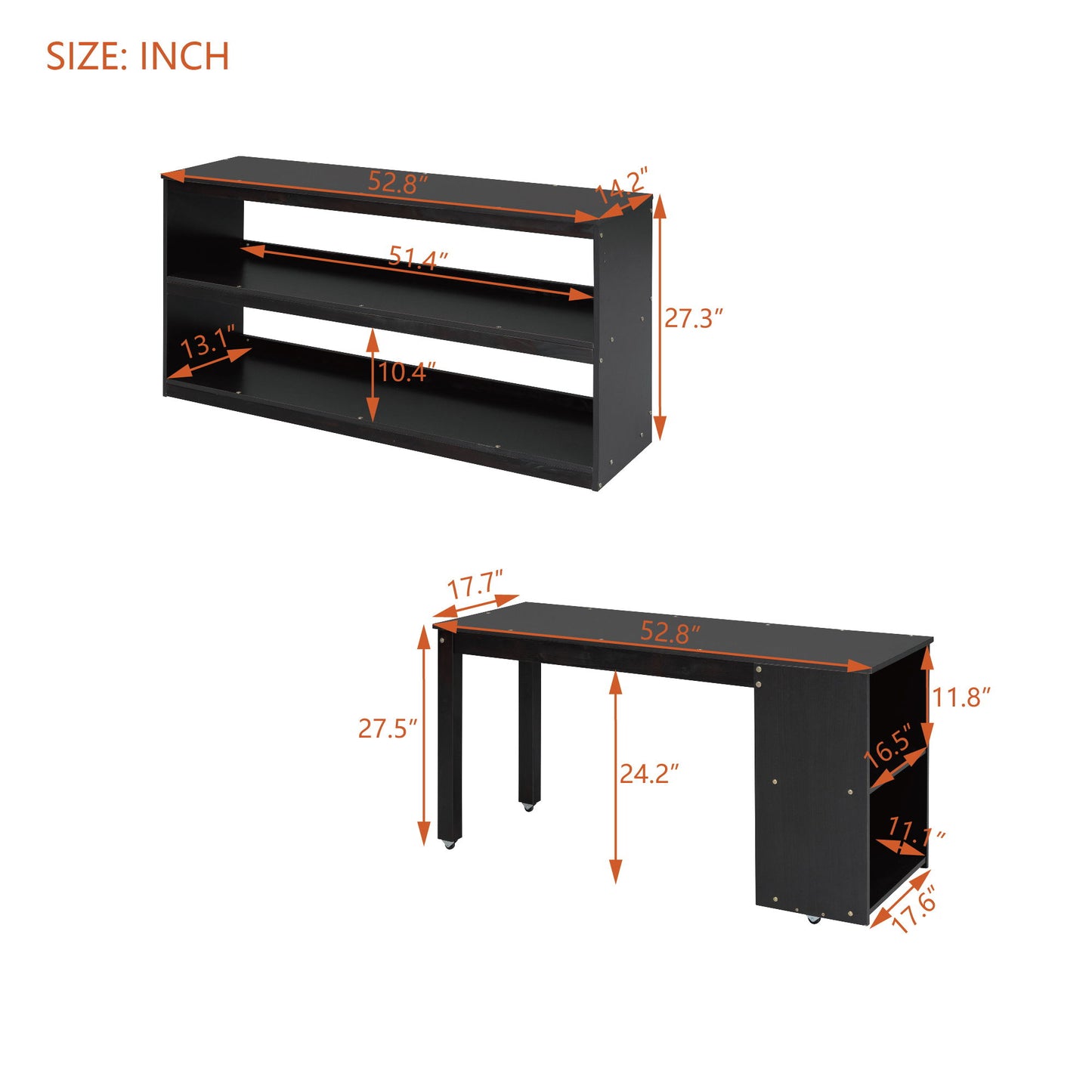Full Size Loft Bed With Retractable Writing Desk And 3 Drawers With Storage Stairs And Shelves - Espresso