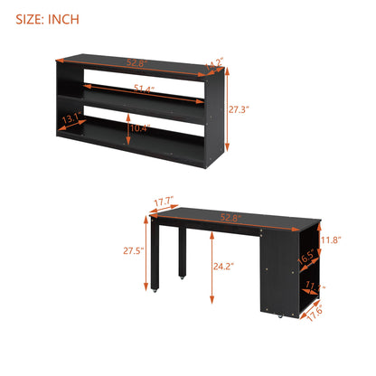 Full Size Loft Bed With Retractable Writing Desk And 3 Drawers With Storage Stairs And Shelves - Espresso