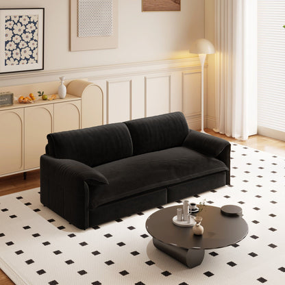 Queen Pull Out Sofa Bed, 3 In 1 Convertible Sleeper Sofa With Side Storage Multifunctional Velvet Loveseat Bed For Living Room - Black