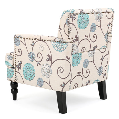 Vitality - Club Chair With Button Tufted Diamond Stitching And Turned Legs - Blue / White