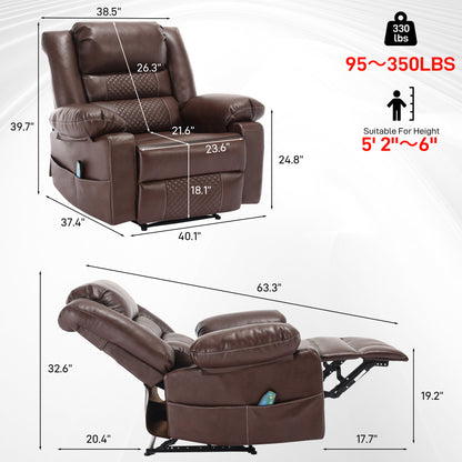 Breathable Leather Massage Recliner Chair Manual Living Room Reclining Sofa - Brown