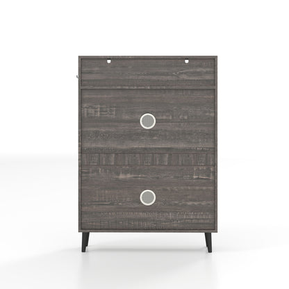 Farmhouse Shoe Storage Cabinet With Barn Door Design, 2 Flip Drawers, Hooks - Dark Oak