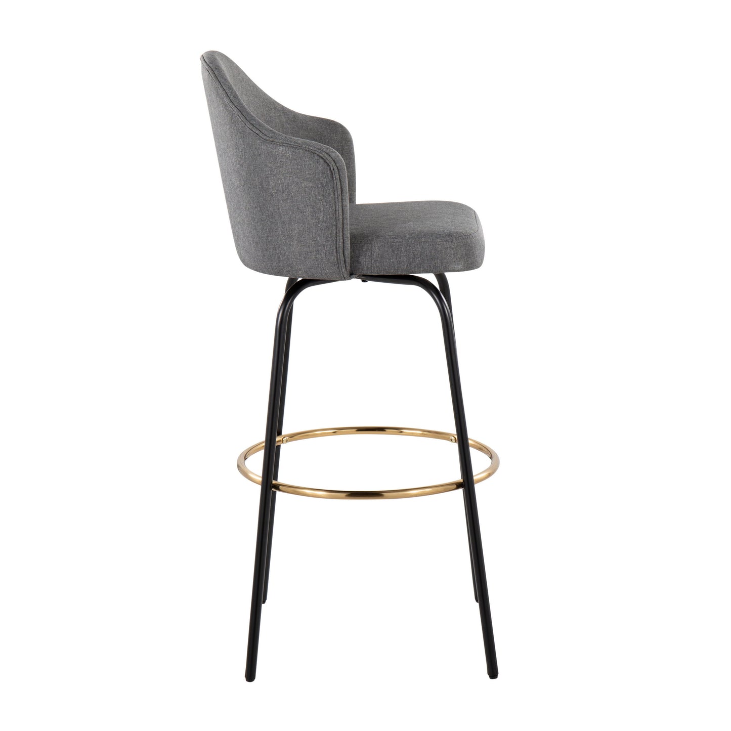 Ahoy - Contemporary Fixed Height Bar Stool Round Gold Footrest (Set of 2) - Gray / Black