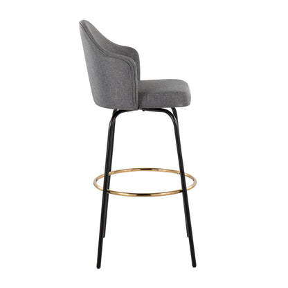 Ahoy - Contemporary Fixed Height Bar Stool Round Gold Footrest (Set of 2) - Gray / Black