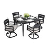 5 Piece Outdoor Patio Furniture, Modern Dining Set, 4 Swivel Chairs Rockers Sunbrella Fabric And Square Dining Table With Umbrella Hole - Ember Black
