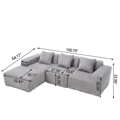 Modern Minimalist Modular Sectional Sofa L - Shape Upholstered Cloud Couch With Deep Seats - Light Gray