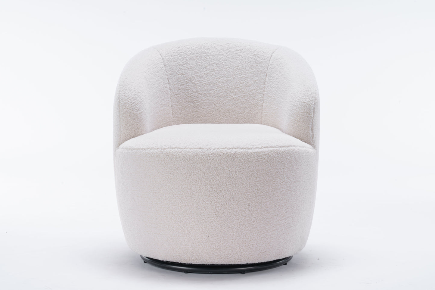 Teddy Fabric Swivel Accent Armchair Barrel Chair With Powder Coating Metal Ring - Ivory White