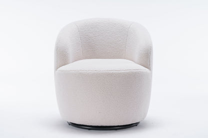 Teddy Fabric Swivel Accent Armchair Barrel Chair With Powder Coating Metal Ring - Ivory White