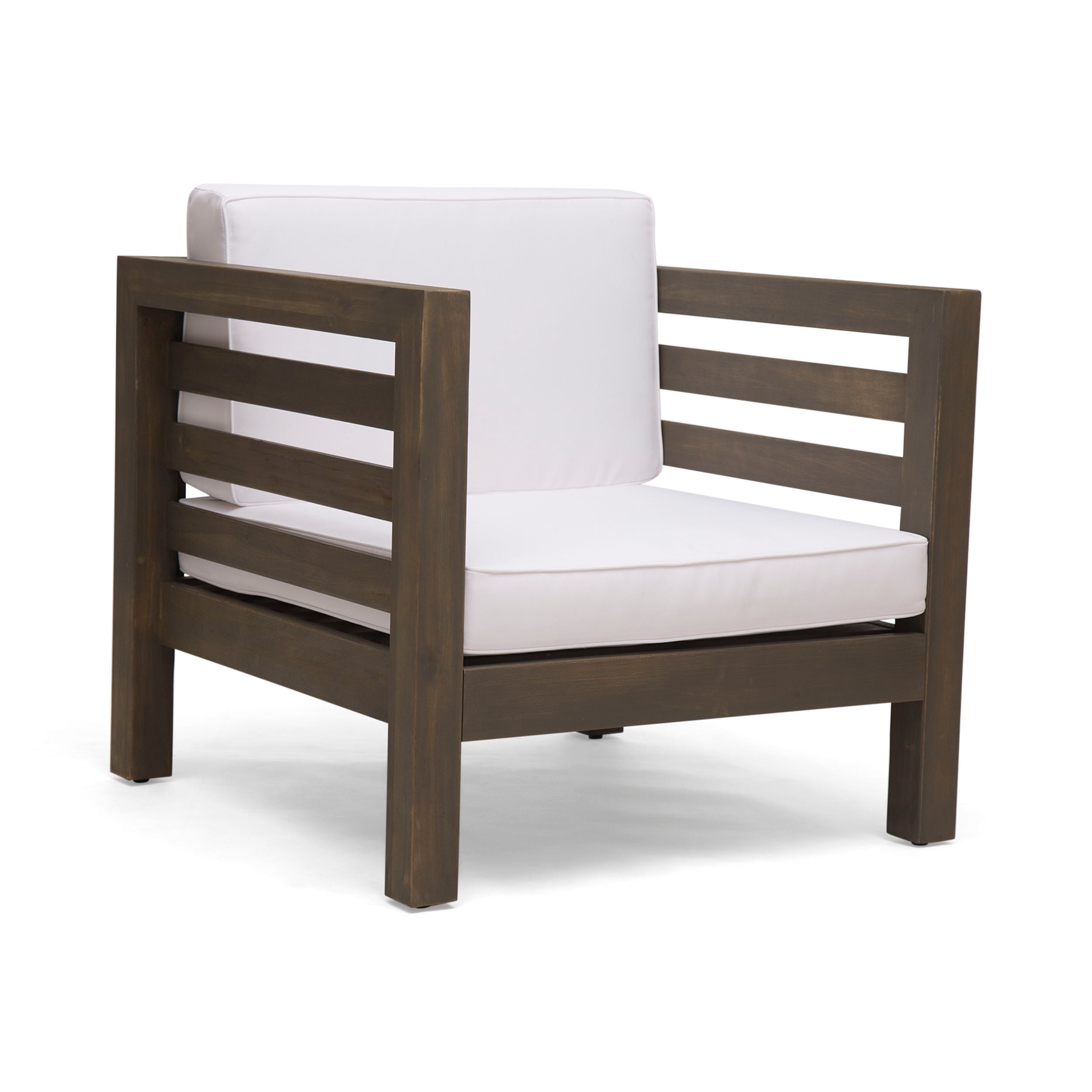 Outdoor Club Chair, Acacia Wood Patio Chair With Fabric Cushion For Backyard, Garden Or Porch - Gray / White
