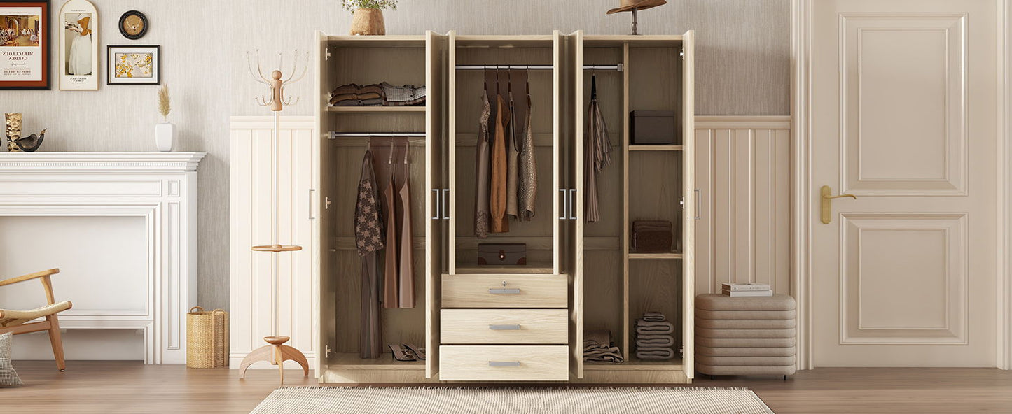 6 Doors Wardrobe Storage For Bedroom, With Big Drawers - Brown