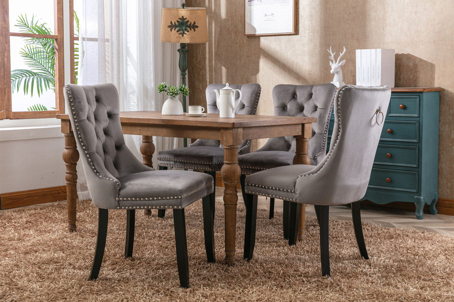 Nikki - Modern, High-End Tufted Solid Wood Contemporary Velvet Upholstered Dining Chair With Wood Legs Nailhead Trim (Set of 2) - Gray