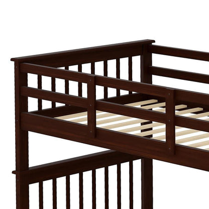 Twin Over Twin Stairway Bunk Bed With Storage And Guard Rail For Bedroom - Espresso
