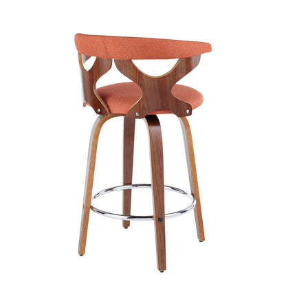 Gardenia - Mid-Century Modern Fixed Height Counter Stool With Swivel (Set of 2) - Walnut / Orange