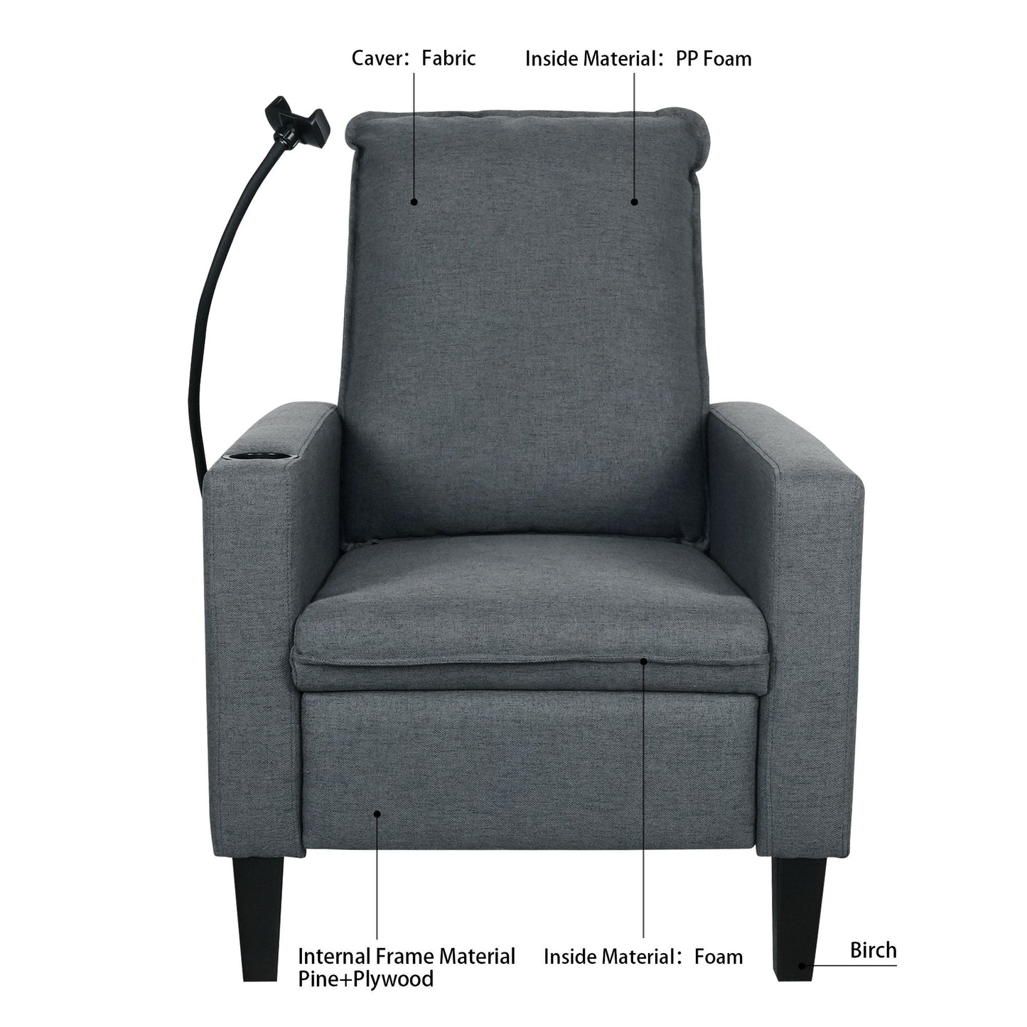 Recliner Chairs For Adults, Adjustable Recliner Sofa With Mobile Phone Holder & Cup Holder, Modern Reclining Chairs Fabric Push Back Recliner Chairs For Living Room, Bedroom - Gray