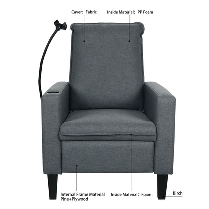 Recliner Chairs For Adults, Adjustable Recliner Sofa With Mobile Phone Holder & Cup Holder, Modern Reclining Chairs Fabric Push Back Recliner Chairs For Living Room, Bedroom - Gray
