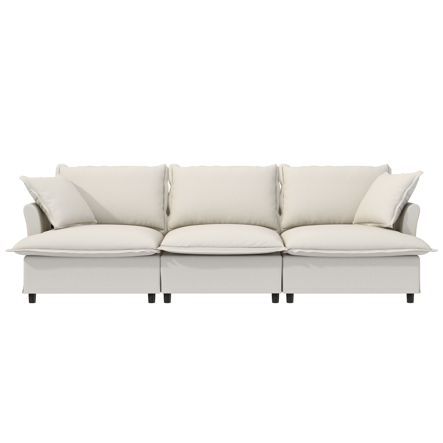 3 Seat Sofa Module For Modular Sectional Wide Seat Cloud Couch With Throw Pillows Upholstered - Beige