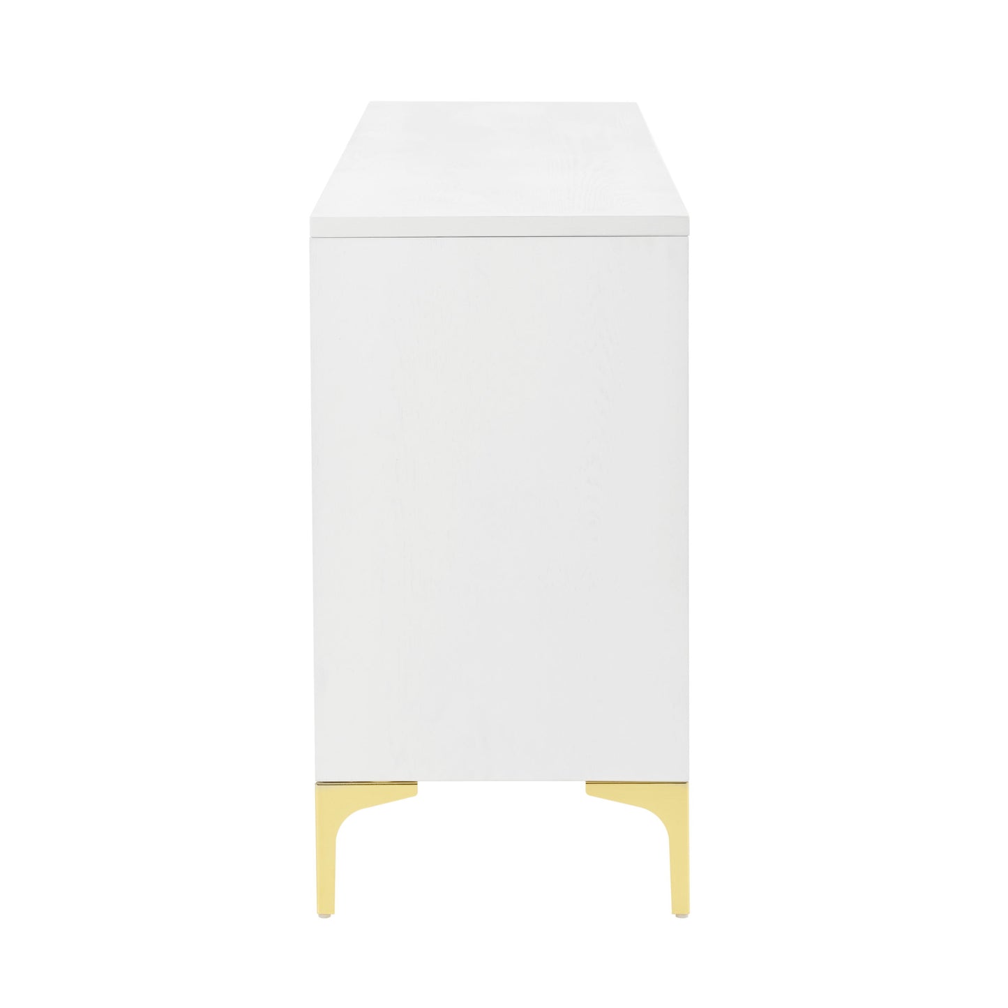 Modern Wood Sideboard Cabinet With Carved Door Panels, Adjustable Shelves, And Sturdy Metal Legs - White