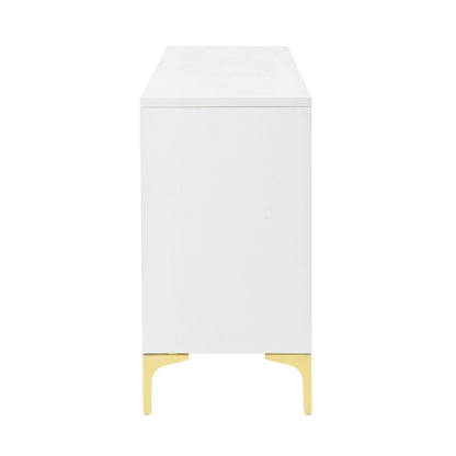 Modern Wood Sideboard Cabinet With Carved Door Panels, Adjustable Shelves, And Sturdy Metal Legs - White