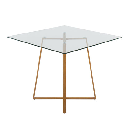 Cosmo - Contemporary Square Dining Table With Natural Legs - Clear