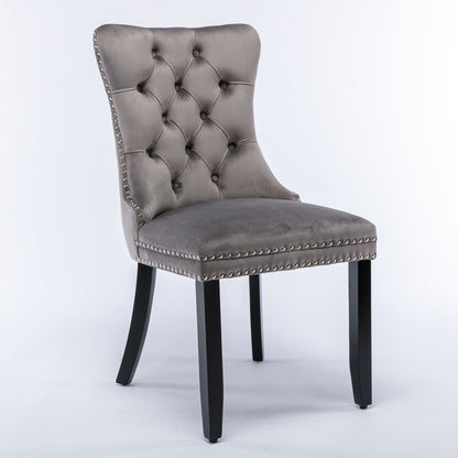 Nikki - Modern, High-End Tufted Solid Wood Contemporary Velvet Upholstered Dining Chair With Wood Legs Nailhead Trim (Set of 2) - Gray