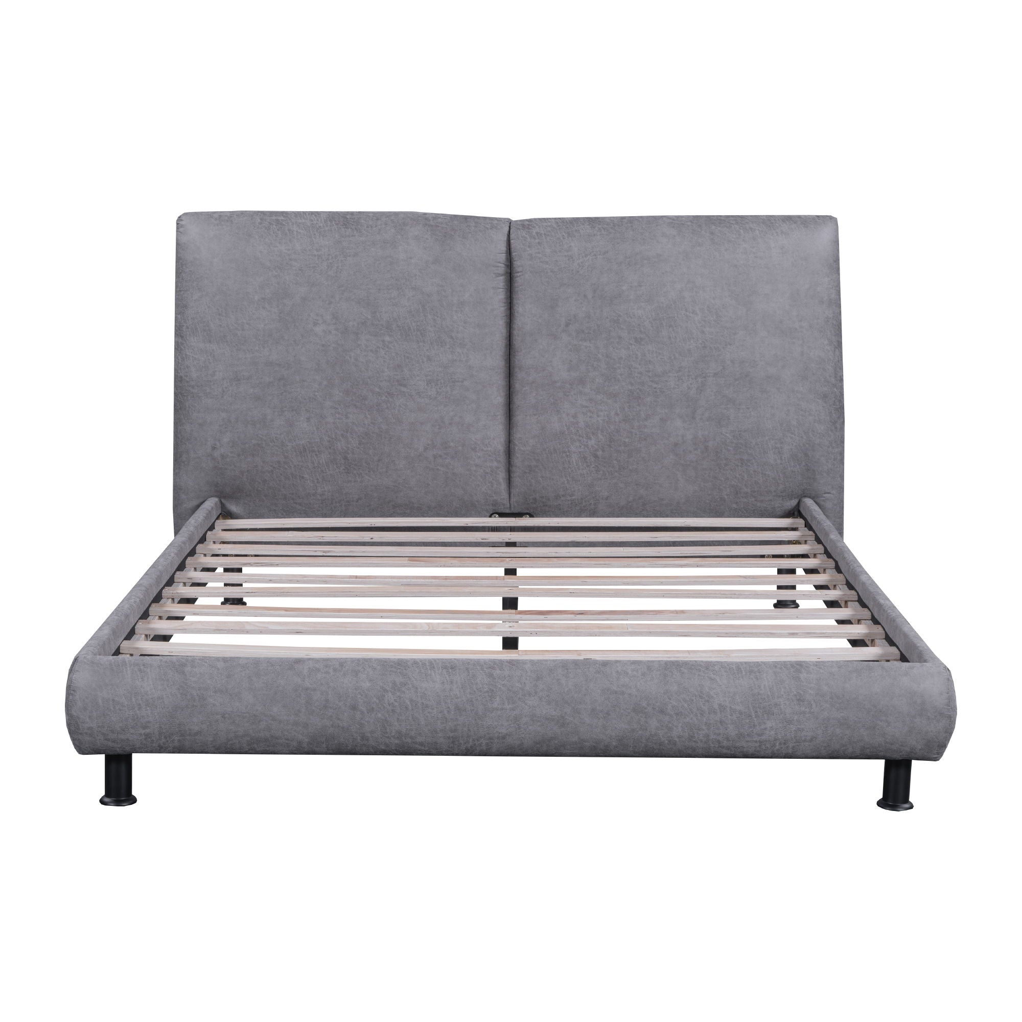 Queen Size Upholstered Platform Bed With 2 Large Headrests And Thick - Gray