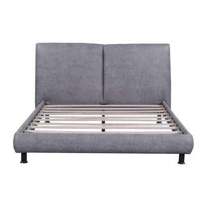 Queen Size Upholstered Platform Bed With 2 Large Headrests And Thick - Gray