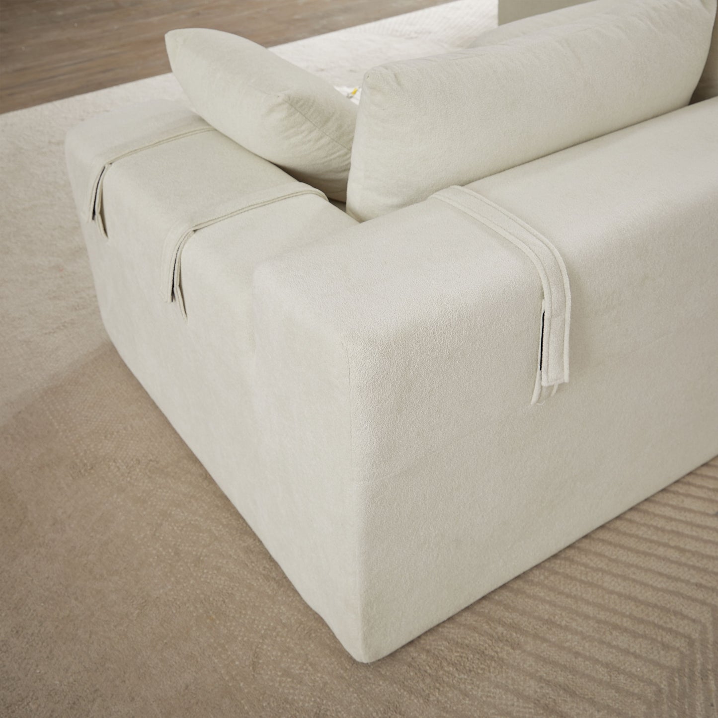 Modern Chenille Upholstered Sectional Sofa Couch Set, Modular L Shaped Sectional Living Room Sofa Set With 6 Pillows, Free Combination - Beige