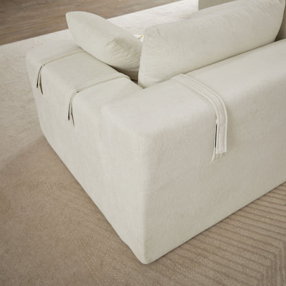 Modern Chenille Upholstered Sectional Sofa Couch Set, Modular L Shaped Sectional Living Room Sofa Set With 6 Pillows, Free Combination - Beige