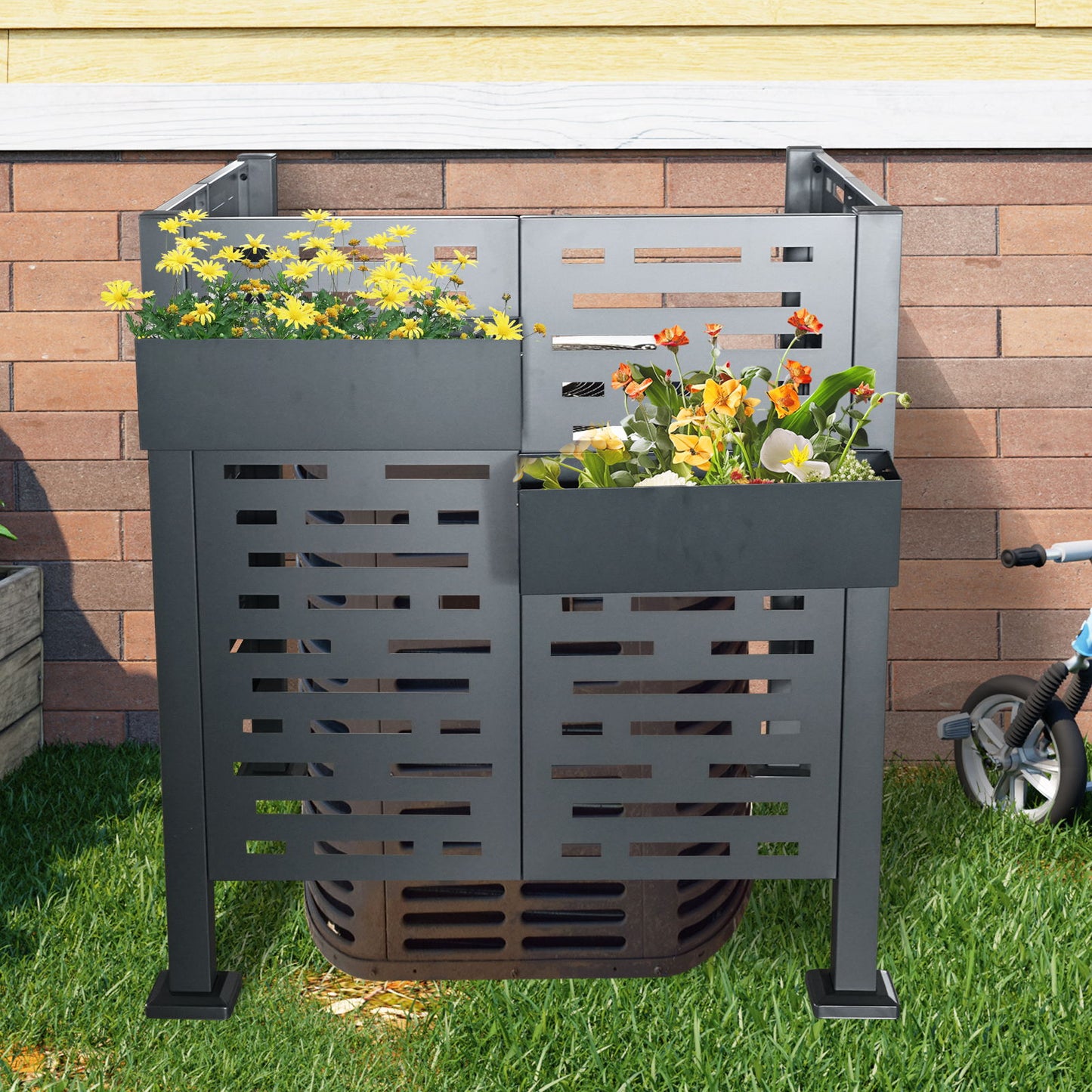 3.5 X 3.5 Ft Air Conditioner Fence For Outdoor Units, Metal Privacy Fence Cover, Perfect To Conceal Air Conditioning Units - Charcoal