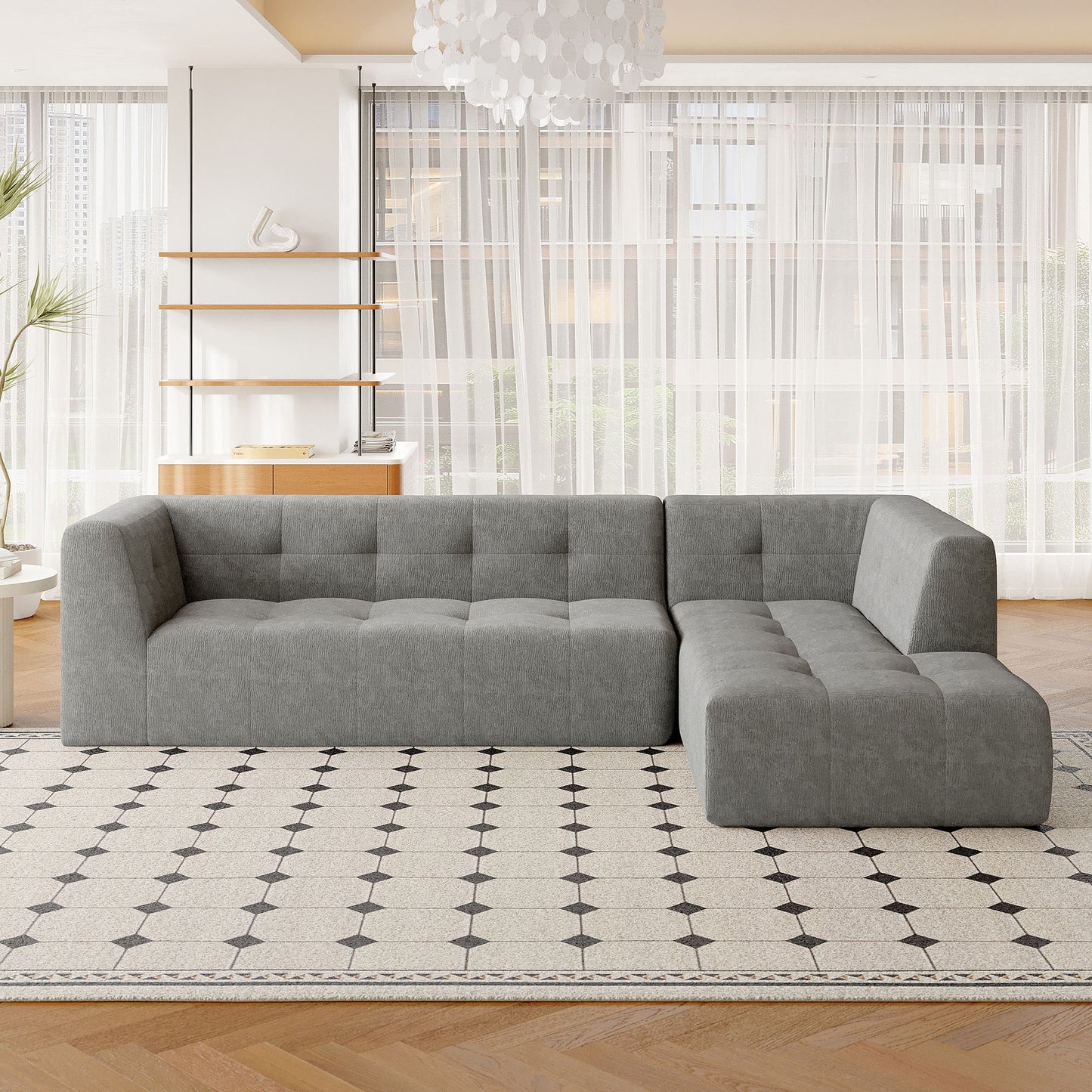 Modular Combination Sofa Set, Modern Minimalist Sofa, Living Room Upholstered Sofa Bed, Bedroom, 2 Pieces Computer Free Combination, L - Shaped - Light Gray