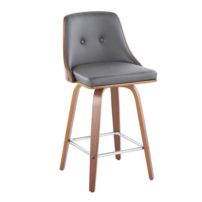 Gianna - Mid-Century Modern Fixed Height Counter Stool With Swivel With Square Footrest (Set of 2) - Walnut / Gray