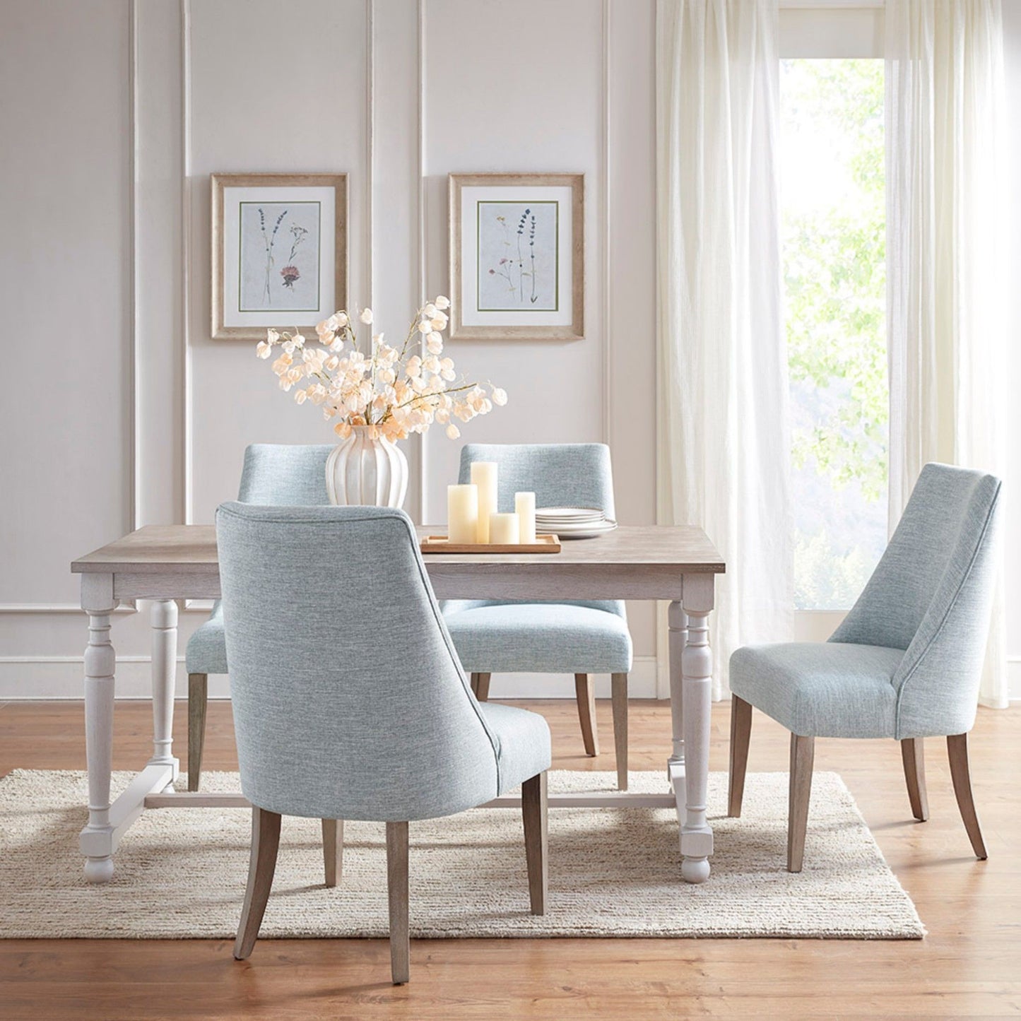 Farmhouse Upholstered Dining Chair (Set of 2) - Light Blue