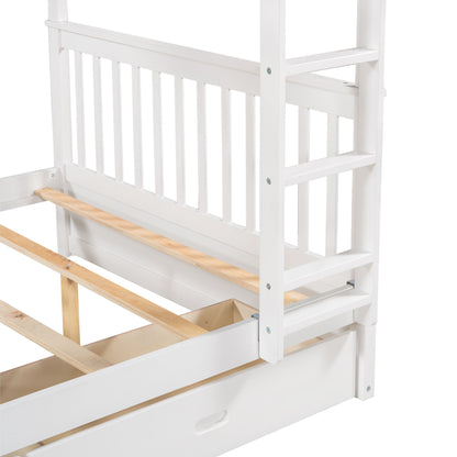 Full Over Full Bunk Bed With Ladders And 2 Storage Drawers - White