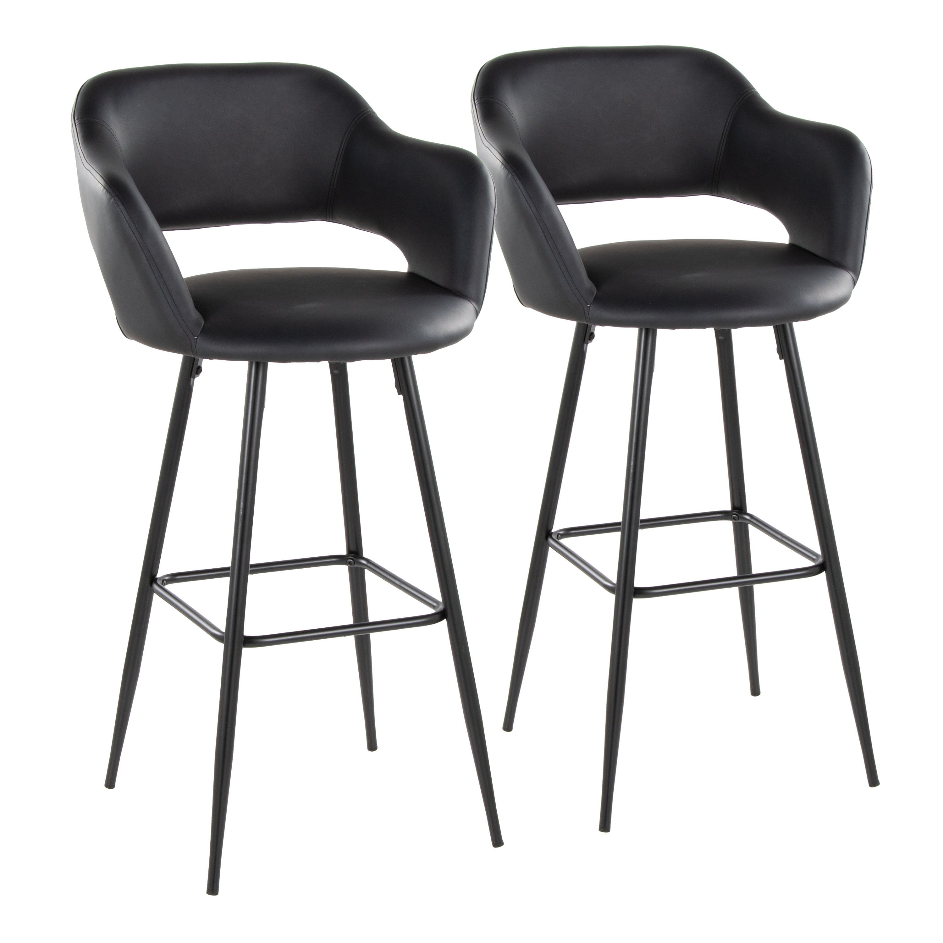 Margarite - Contemporary Fixed Height BarStool With Square Footrest (Set of 2) - Black
