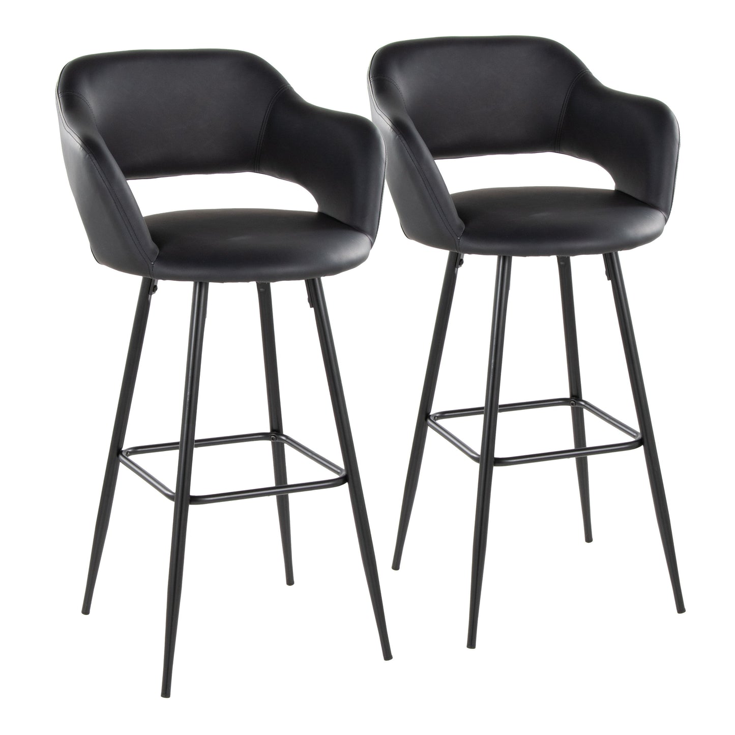 Margarite - Contemporary Fixed Height BarStool With Square Footrest (Set of 2) - Black